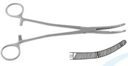 Затискач Хіні-Катнера гінекологічний, вертикально-зігнутий, 210 мм Raj Impex 06-195